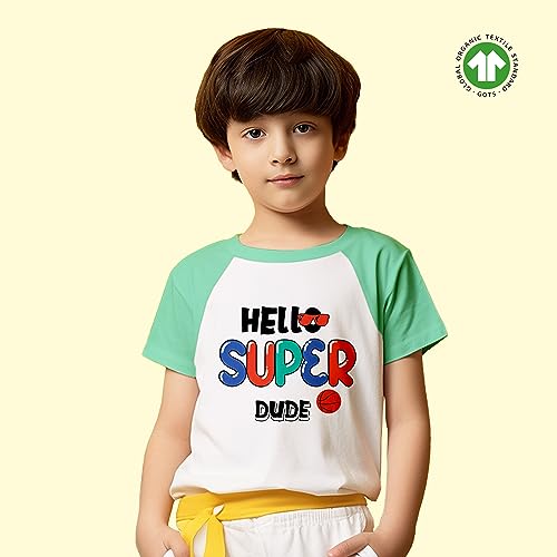 Image of Kidbea Bamboo Soft Organic T - Shirt Boys Baby Boys (Hello Super Dude) (3-4 Years) White