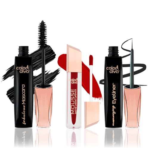 Image of Adbeni Value Pack, Mousse Matte Liquid Lipstick With Eyeliner & Mascara, 5.5ml Each | Long Lasting, Water & Smudge Proof, Light Weight, 14 Hour Long Stay, Pack Of 3 (Fiery Queen 161)