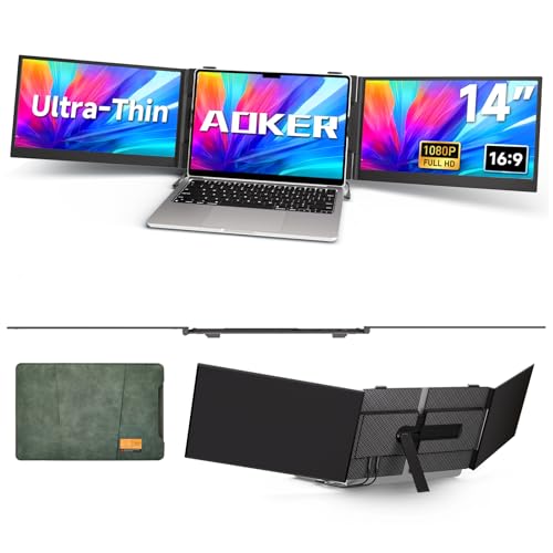 Image of Triple Laptop Screen Extender - Ultra Thin 14 inch Monitor IPS FHD 1080P Portable Display for 13 inch-17 inch Laptops Compatible with Compatible with Windows Mac Chrome Surface Travel Work Setup