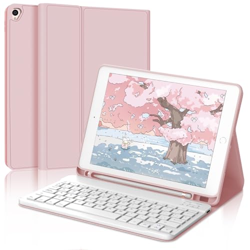 Teclado iPad 9 Generación Funda con Teclado Español Ñ Bluetooth para iPad 10.2 Pulgadas Rosa