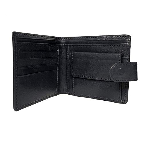 RAS MENS LUXURY SOFT LEATHER TRI FOLD WALLET CREDIT CARD SLOTS, ID WINDOW AND COIN POCKET (Black)2