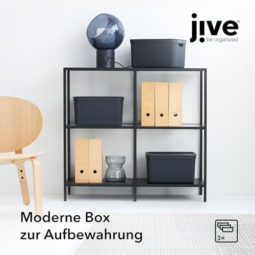 Jive Dekobox 3er-Set Aufbewahrungsbox 16l mit Deckel | PP recycelt | dunkelgrau | 3x16l | 37.5 x 27.8 x 29.8 cm