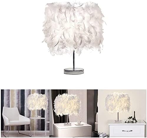 Feather Table Lamp White Beside Bed lamp Feather Lampshade Table Night Light Desk Lamp Shade Creative Home Decor for Bedroom Livingroom