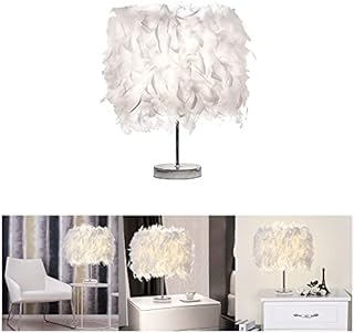 Feather Table Lamp White Beside Bed lamp Feather Lampshade Table Night Light Desk Lamp Shade Creative Home Decor for Bedroom Livingroom