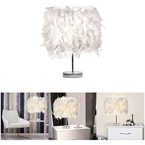 Feather Table Lamp White Beside Bed lamp Feather Lampshade Table Night Light Desk Lamp Shade Creative Home Decor for Bedroom Livingroom Cover