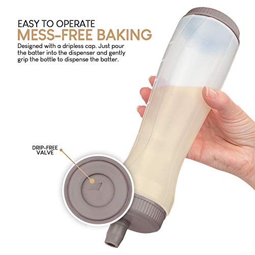 Pancake Batter Dispenser Pen, Easy Squeeze Bottle Baking Drip Proof Silicone Nozzle and Measurement Marker Plastic Condiment Bottles Pancakes, Waffles, Crepes, by Exultimate (Grey, 3 Cups)