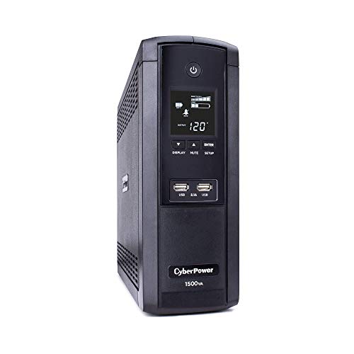 CyberPower BRG1500AVRLCDTAA UPS System, 1500VA/900W, 12 Outlets, AVR, Mini-Tower, TAA Certified