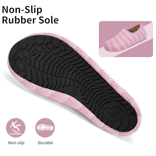 Image of WateLves Womens & Mens Lightweight Cozy Faux Furry House Slippers - Rubber Sole Slip On Sock Shoes - Foldable Travel Slippers - Indoor & Outdoor
