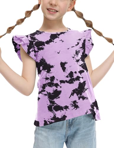 Image of Arshiner Girls Shirts Ruffle Short Sleeve Summer Cute Casual Crewneck Tops Blouse Tee