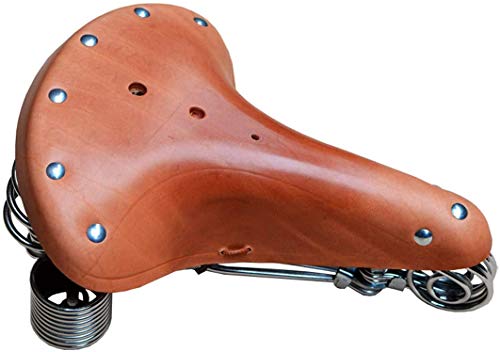 UNISTRENGTH Vintage Leather City Bike Seat - Spring-Loaded Touring Saddle
