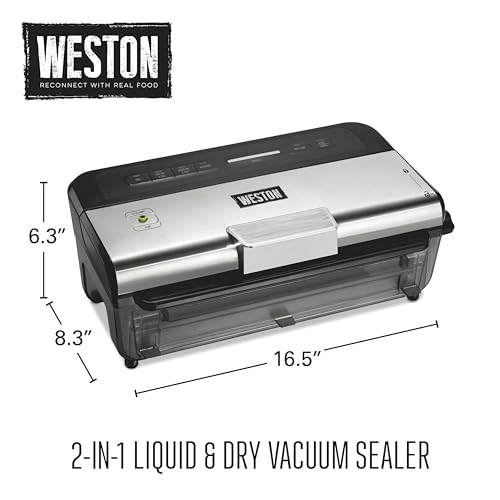 WESTON BRANDS Liquid & Dry Vacuum Sealer Machine With Date Code Stamp, Built-In Cutter, Pulse Button, Includes 2 Rolls + 6 Easy-Fill Bags, Black (65-1641-W)