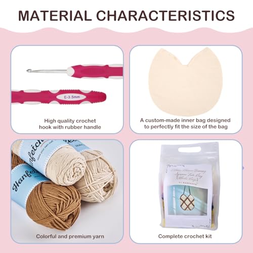 Image of Hanfetch Crochet Kit for Advanced or Intermediate Beginner, Step by Step Video Tutorial and Detailed Guide Instruction DIY Craft Supplies for Adult and Kid with Complete Kit for Granny Square Tote Bag