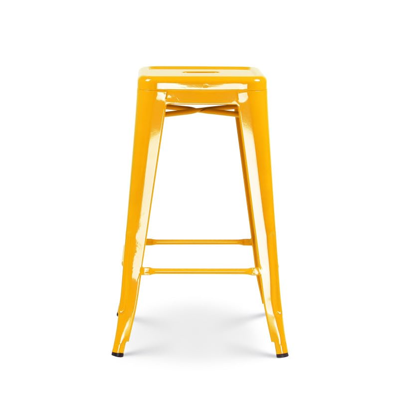 Kosmi - Lote de 4 Taburetes de Bar Metal Amarillo Brillante 66 cm