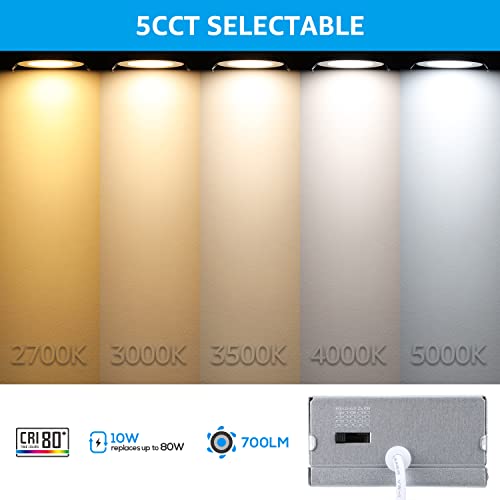 Torchstar 12-Pack 4 Inch 5Cct Ultra-Thin Led Recessed Lighting With Junction Box, 2700K/3000K/3500K/4000K/5000K Color Selectable, 10W Dimmable Canless Recessed Downlight Slim, Etl & Es Listed, Orb #TOP2