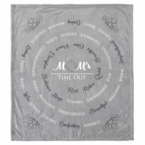 Mom's Time Out Throw Blanket – Mothers Day Blanket for Mom, 50x60 Ultra-Soft Flannel Sentiment Blanket with 35 Affirmation Words, Mom Gift from Daughter Son, Birthday Christmas (Gray)