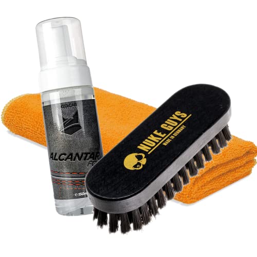 detailmate Alcantara - FoxedCare Alcantara Foam Alcantara 150 ml + brosse Nuke Guys pour cuir et textile - Chiffon microfibre de qualité supérieure 320 g/m² - Convient pour tous les types d'Alcantara
