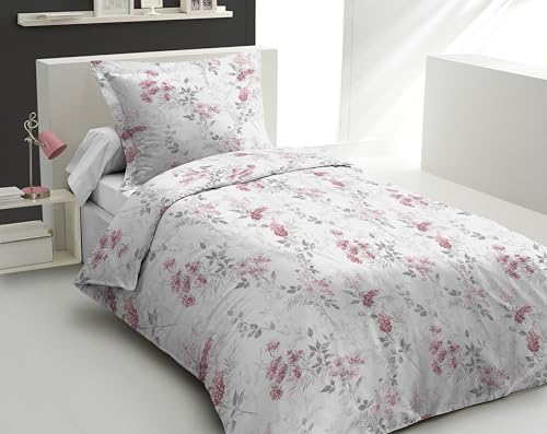 Home Linge Passion | Copripiumino - 2 Pezzi, 100% Cotone, 57 Fili, 1 Persona, 140 X 200 Cm, Pompadour Rosa Bianco Sporco E Rosa