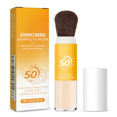 EONFAVE Protección solar SPF 50 PA++, polvo de ajuste con pincel, polvo de fijación mate para cara con control de aceite, acabado transparente para viajes