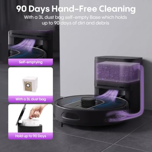 Image of Bagotte Robot Vacuum and Mop Combo, 6000Pa Robotic Vacuum with Mapping, Self-Emptying Station for 90 Days Hands-Free, LiDAR Navigation,Wi-Fi /App /Voice Control, for Carpets&Hard Floors