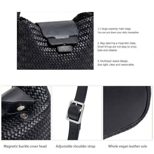 Image of JINMANXUE Woven Tote Bag For Women,Travel Shoulder Bag, Large Hollow Beach Soft Satin Handbags Hand-woven Satchel Clutch