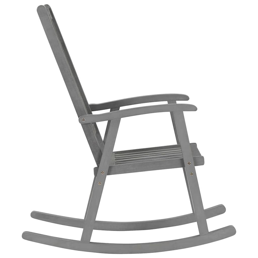 Silla mecedora gris de madera de acacia maciza, resistente a la intemperie, para jardín, terraza, balcón, con respaldo alto y cómodo cojín acolchado