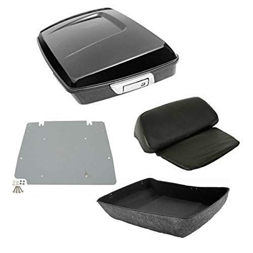 TCT-MOTORPARTS Vivid Black Chopped Tour Pack Trunk Backrest & Base Plate Fit For Harley Tour Pak Pack Street Road Glide 2014-2025