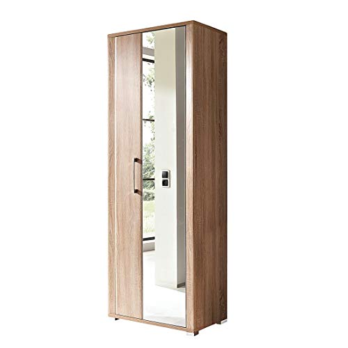 Stella Trading GO - Armario guardarropa en Aspecto de Roble Sonoma, Moderno Perchero de Pasillo con Puerta con Espejo, 74 x 200 x 40 cm (Ancho x Alto x Profundo)