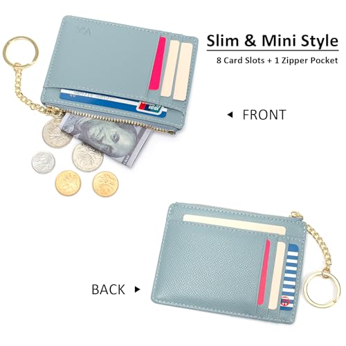 Image of Slim Minimalist RFID Blocking Leather Wallets Credit Card Holder Case Money Clip Pocket Wallet Coin Purse Keychain Travel Clutch Handbag Pocket Pouch Holster Gifts for Women Men (Blue)