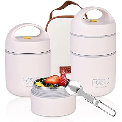 Aicharynic Thermal Food Container, 680 ml, Stainless Steel Warming Container, Food Thermal Lunch Box, Warming Container for Food with Foldable Spoon for Soups, Food, Baby Porridge, Cereal Cover