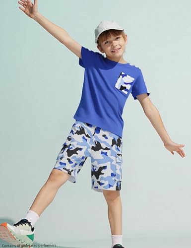Image of mksodopy Boys Summer Outfit Set 2 Piece T Shirt and Camo Shorts Casual Clothes for Little Big Boys 5-16