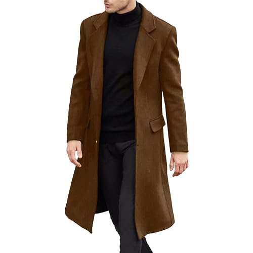 JEShifangjiusu Men'S Wool Blend Coat Windbreaker Notched Collar Single Breasted Pea Coat Warm Winter Long Trench Overcoat
