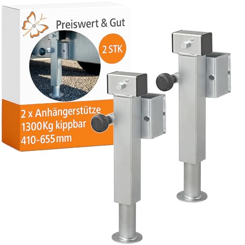 Preiswert&Gut 2X Anhänger Stützen Höhenverstellbar 410–655 mm -...