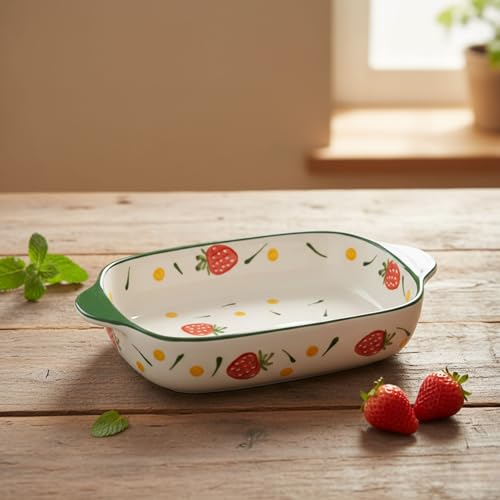 Image of Ceramics Rectangular Baking Dishes with Handle for Oven Ceramic Baking Pan Lasagna Casserole Pan Individual Bakeware (Dark Green, Pack Of 1)
