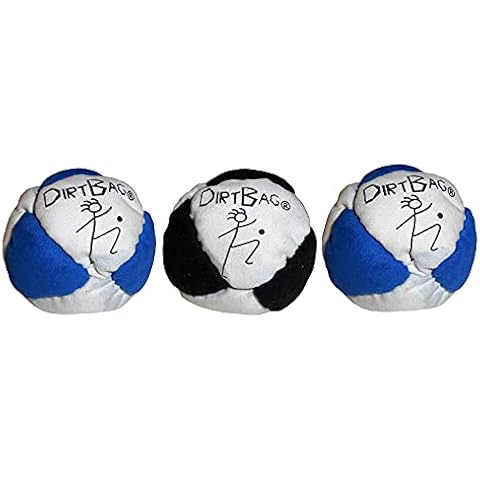 DIRTBAG Classic Footbag Hacky Sack 3 Pack, Handmade, Pro-Grade Durability, Original Design, Machine Washable - White/Blue/Black Combo Cover