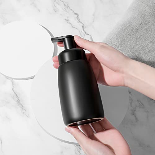 Image of Foaming Hand Soap Dispenser Ceramic Jar Foam Dish Soap Dispenser for Bathroom and Kitchen Sink, Liquid Pump Bottle for Shampoo, Body Wash, Hand Soap, Black, 2 Pack