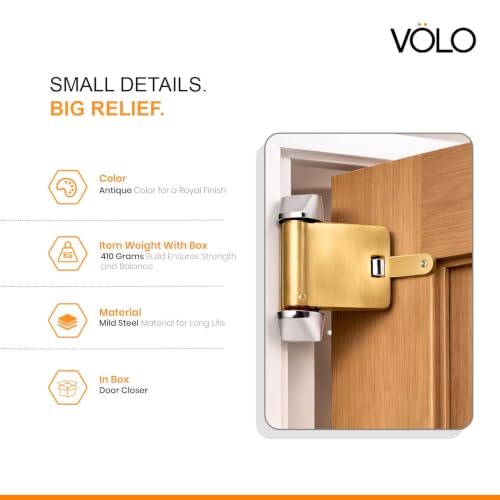 Image of VOLO Door Closer | Heavy Duty Automatic Door Closer | Adjustable Door Speed for Home Office Hotel & Commercial Doors | 1 Year Warranty | (Helix Antique | 40 Kg Capacity | Spring)