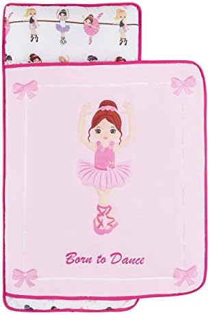EVERYDAY KIDS Toddler Nap Mat with Removable Pillow -Born to Dance Ballerina- Carry Handle with Straps Closure, Rollup Design, Soft Microfiber for Preschool, Daycare, Sleeping Bag - Ages 2-6 Years
