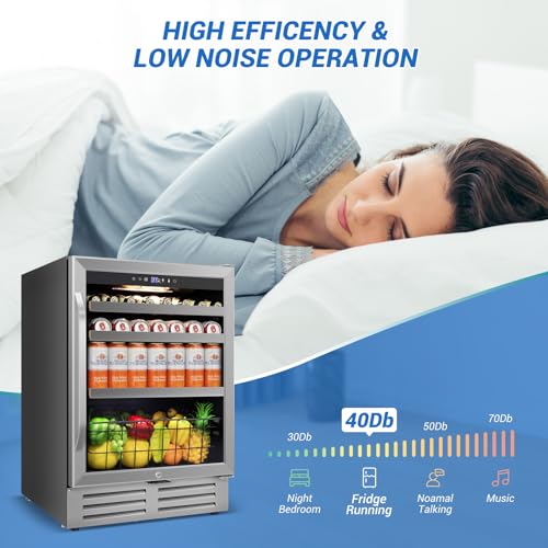 Image of Velivi 24 inch Beverage Refrigerator Cooler Under Counter, 180-Can Capacity, 24 Inch Wide Built-In Beer & Drink Fridge with Glass Door With Metal Basket for Home, Bar & Office
