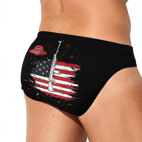 Aliens Rifle U.S.A. Flag Printed Swim Briefs for Men Sexy Bikini Swimwear Elastic Beach Trunks Bathing Suit4