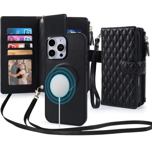 Coque MagSafe iPhone 16 Pro Max anti-RFID avec fermeture éclair et béquille intégrée