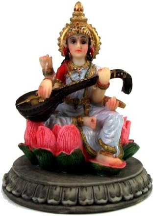 Saraswati Polyresin Figurine, Full color and Hand Painted, 3 1/2" Tall