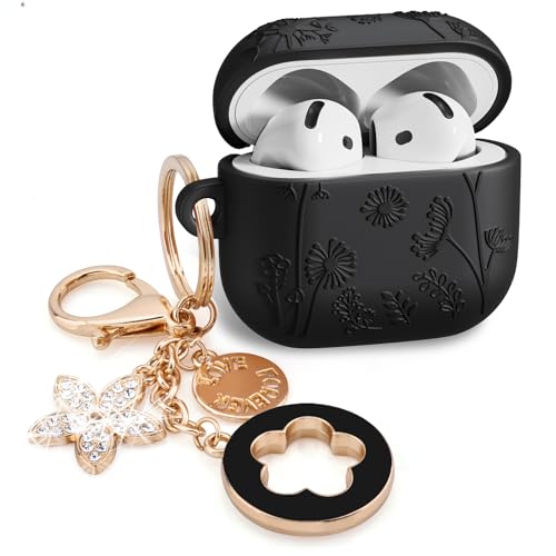 Image of Floral Case for Apple Airpods iPods 4 Case Cover Women-VISOOM 2025 3D Silicone Airpod iPod 4th Generation Protective Cases Cute with Keychain for AirPod Earbuds 4th Gen Wireless Charging Cases