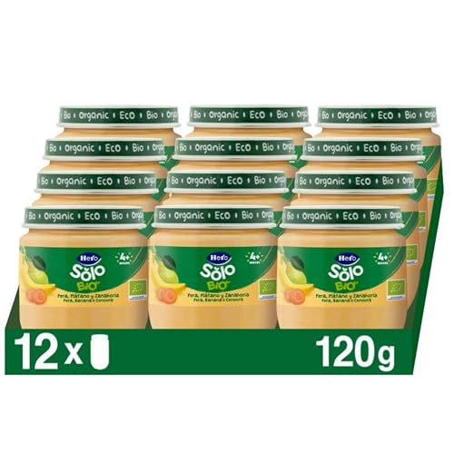 Hero Solo Bio Tarritos de Pera, Plátano y Zanahoria 100% Ecológico, con Ingredientes Naturales para bebés desde los 4 meses - Pack de 12 x 120 g