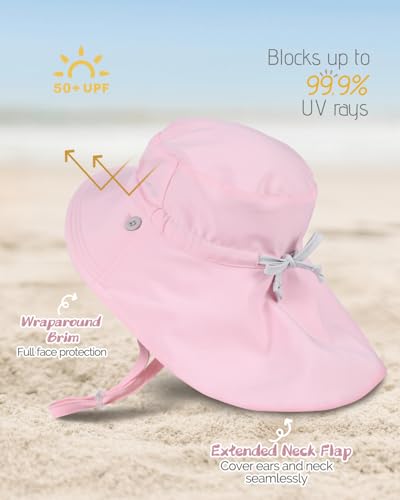 Toddler Kids Sun Hat UPF 50+ UV Protection, Summer Beach Hat with Neck Flap Wide Brim Swim Hat for Girls Boys2