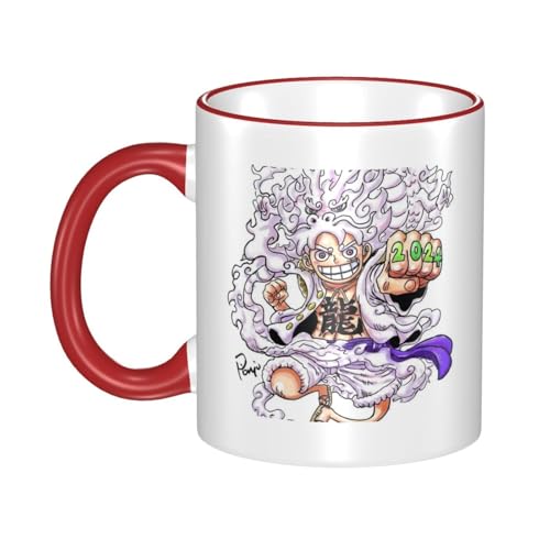 ワンピース ルフィ マグカップ 保温・保冷 電子レンジ対応 コーヒーカップ 陶器 セラミック 耐高温 軽量 個性人気 誕生日プレゼント大容量 Red