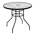 Tangkula 32" Outdoor Patio Table Round Steel Frame Tempered Glass Top Commercial Party Event Furniture Conversation Coffee Table for Backyard Lawn Balcony Pool with Umbrella Hole