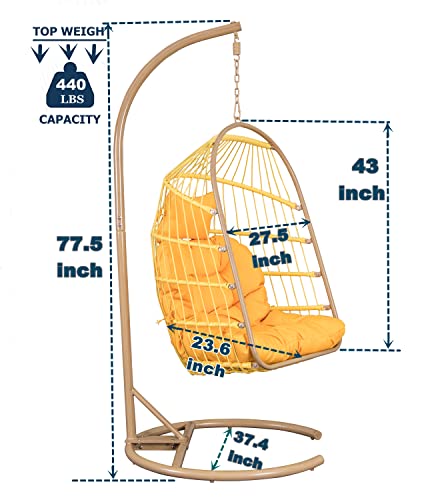 Mojia Hanging Egg Chair With Stand And Oxford Cover, Pe Wicker Patio Lounge Chair Indoor Outdoor With Uv Resistant Cushion (Yellow) #TOP1