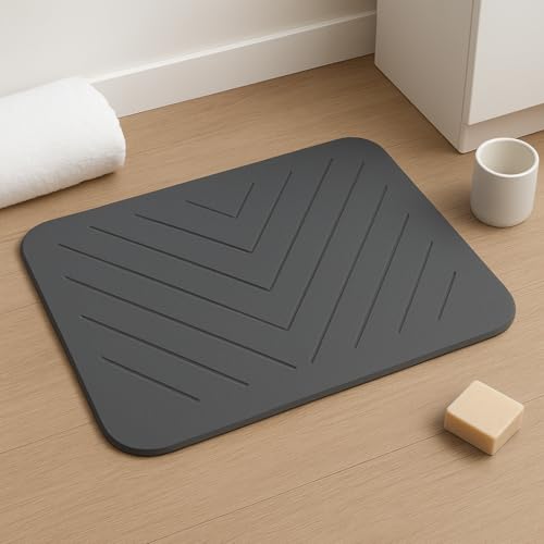 Cool&Cute Alfombra de Diatomita para Baño, 60x39 cm, Rectangular, Antideslizante, Material de Diatomita, Superficie Texturizada, Estilo Moderno, Resistente a Manchas (Gris Oscuro)