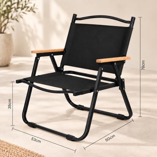 Image of STAR WORK Alloy Steel Portable Foldable Chair Outdoor Furniture Compact Chair Aluminum With Armrests For Travel Camping,Fishing Picnic,Ultralight Low Beach Concert Camping Folding Chair(Black,Medium)