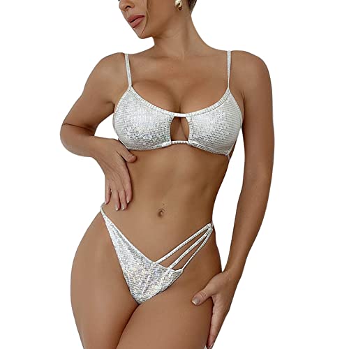 Dam Baddräkt i två Delar, Erogen Bikini för Kvinnor PU Polyester Material för Surfing (M)